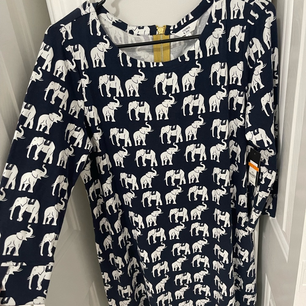 crown and ivy elephant navy dress
